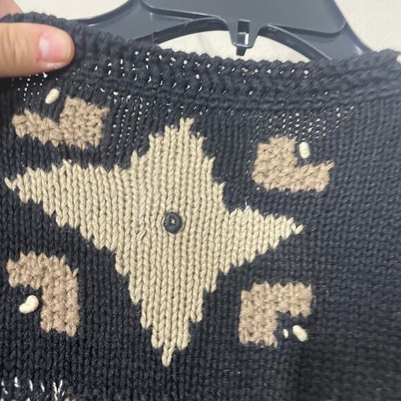 Sigrid Olsen Small Hand Knitted Sweater Boho Black Brown Ramie Cotton Crew Neck - Picture 7 of 7